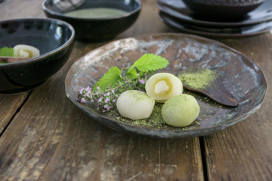 Mochi With Green Tea japanese Rice Cakes Photograph by Martina Schindler