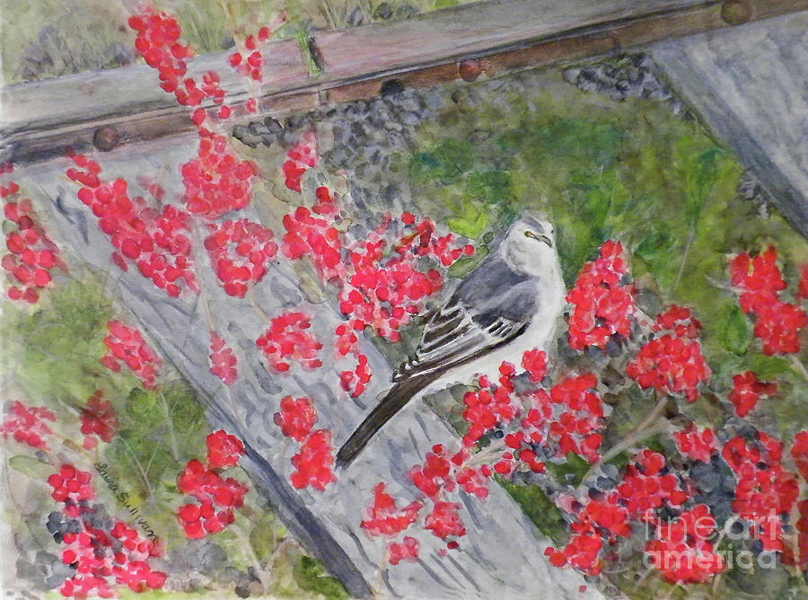 Winter Painting - Mocking Bird on The High Line by Laura Sullivan