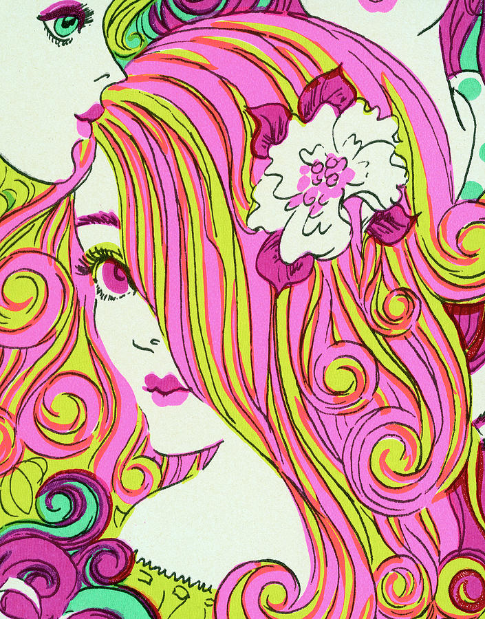 Abstract Drawing - Mod Girl with Flower in Hair by CSA Images