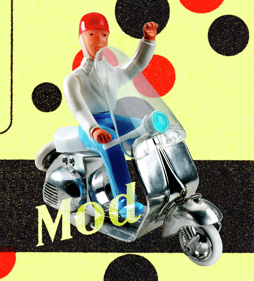 Transportation Drawing - Mod Man on Scooter by CSA Images