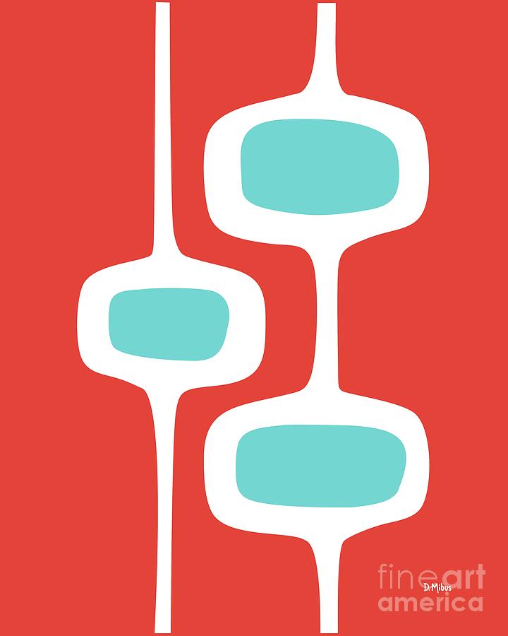 Mod Pod 2 Turquoise on Red Digital Art by Donna Mibus Mod Pod 2 Turquoise on Red Digital Art by Donna Mibus