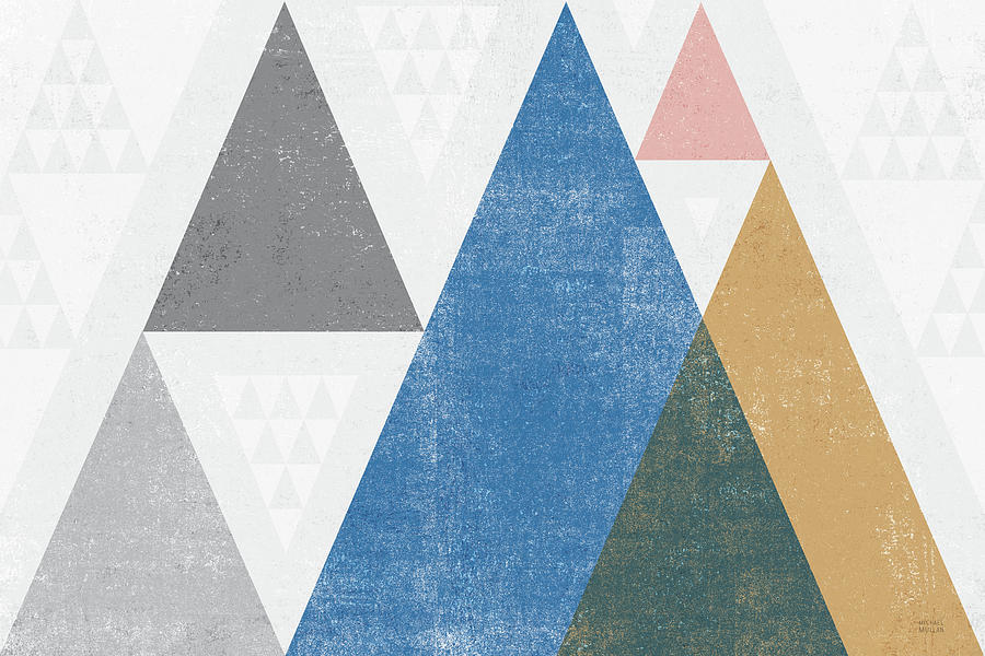 Blue Mixed Media - Mod Triangles I Gray by Michael Mullan