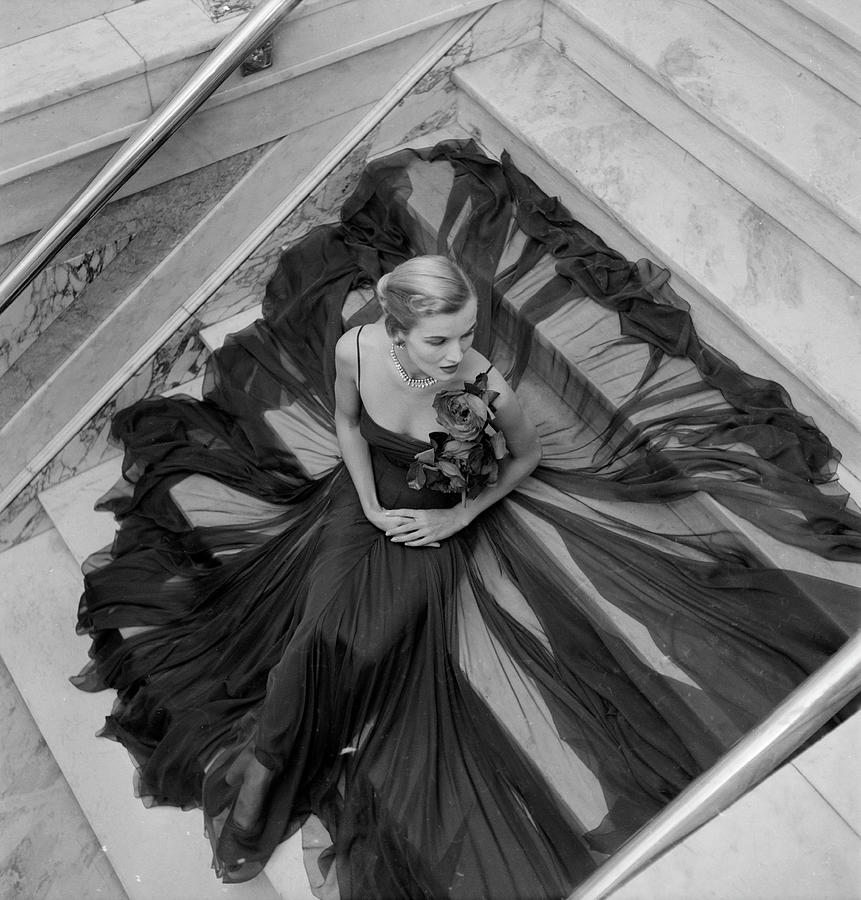New York City Photograph - Model In A Chiffon Gown by Nina Leen