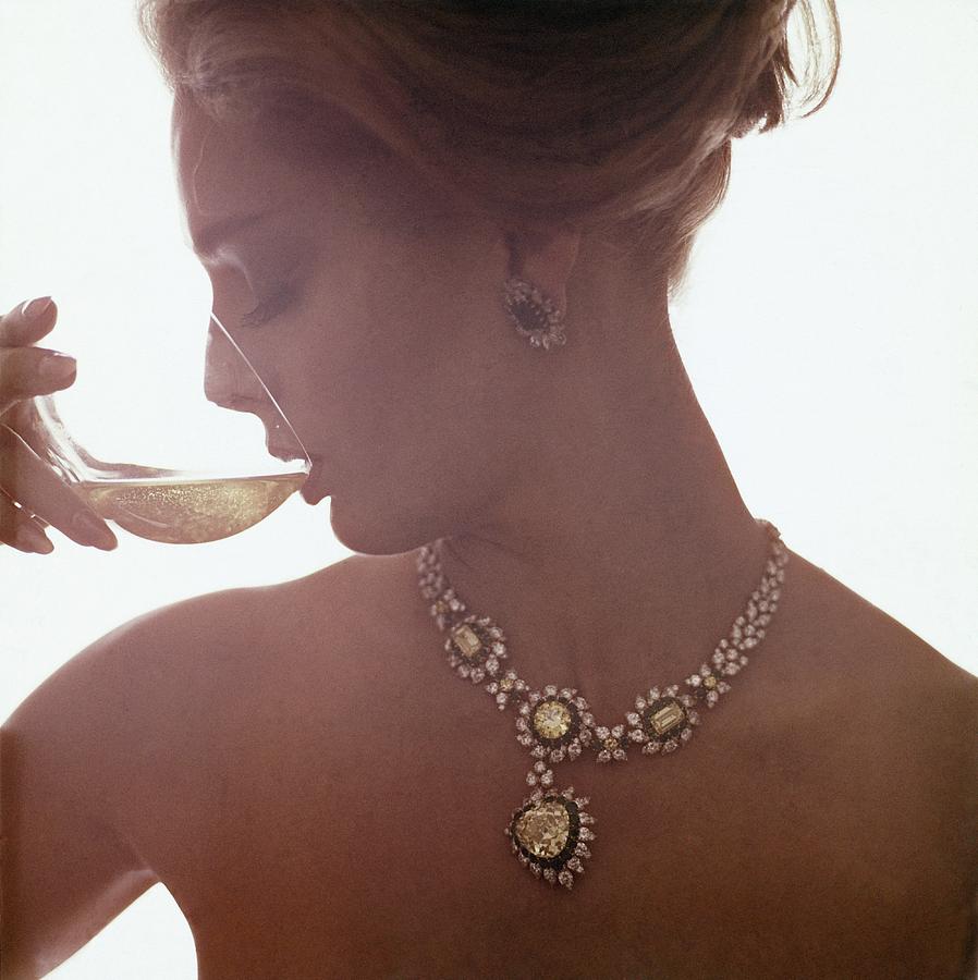 Model In A Diamond Necklace Photograph by Bert Stern