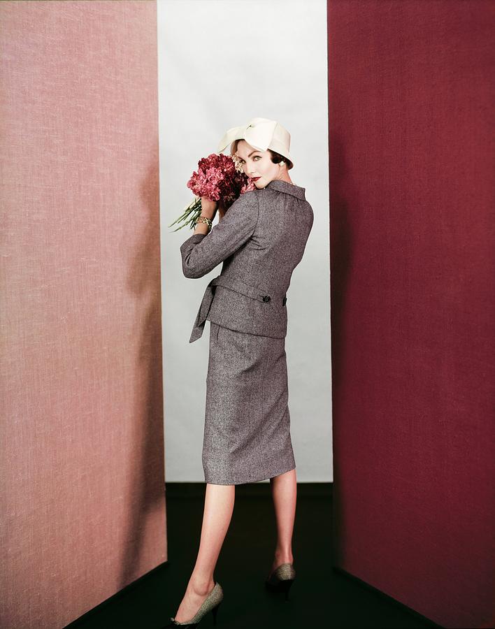 Model In A Galanos Tweed Suit Photograph by Henry Clarke