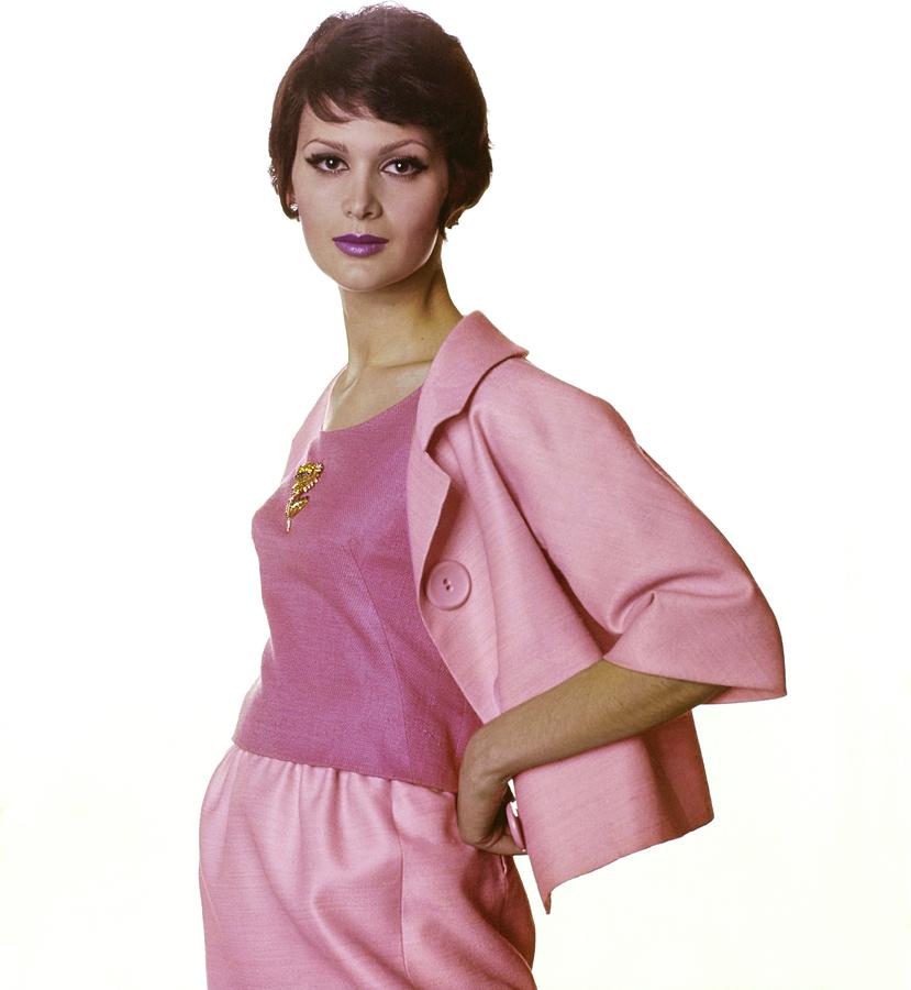 Model In A Pink Sarmi Suit Photograph by Bert Stern