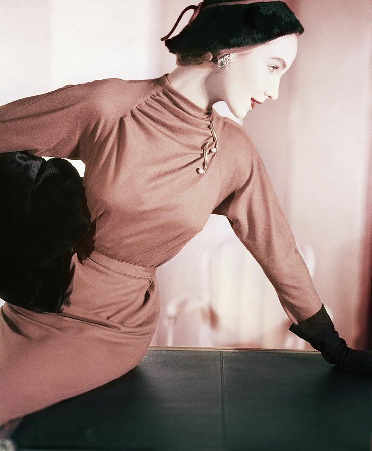 Model In A Vogue Pattern Dress Photograph by Horst P. Horst