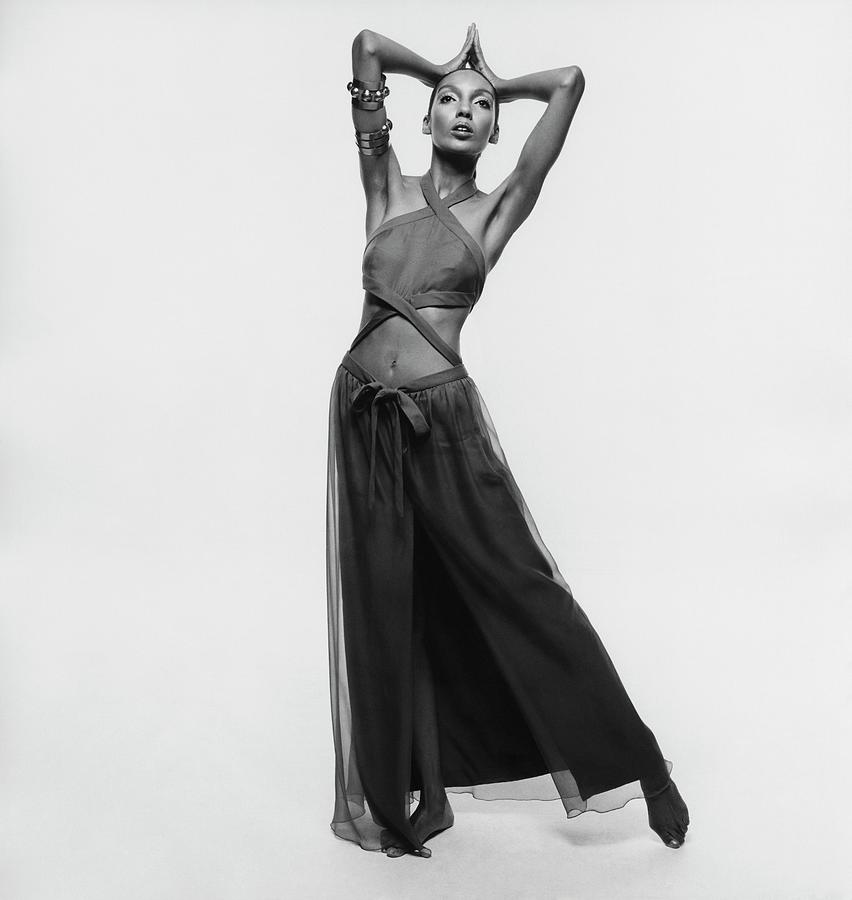 Model In Greek-banded Patou Dress Photograph by Bert Stern