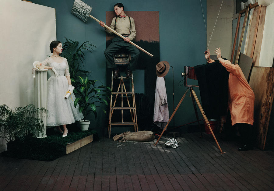 Model, Photographer, and Assistant on Set for Glamour Shoot Photograph by Diane Arbus