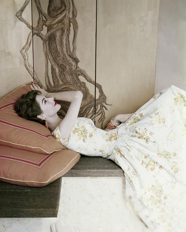 Model Reclining Beneath A Screen Painted Photograph by Frances McLaughlin-Gill