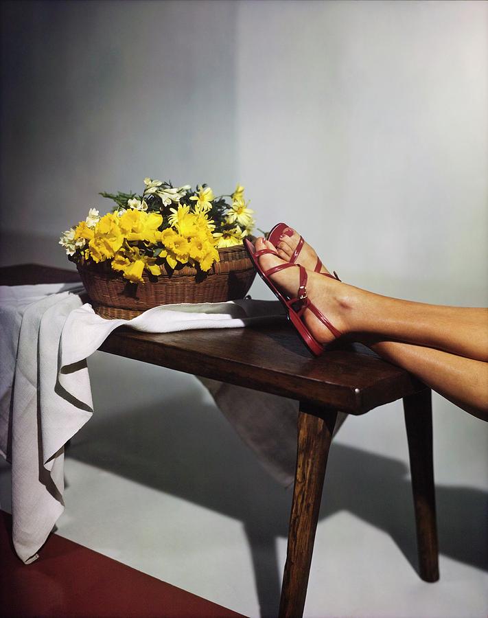 Models Feet In Red Delman Sandals Photograph by Horst P. Horst