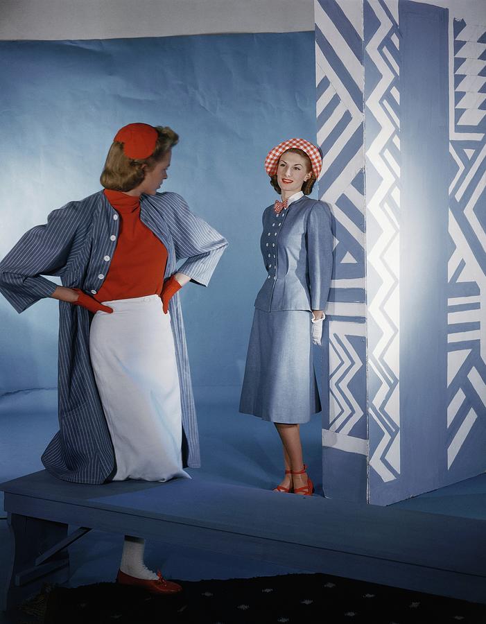 Models In Claire Mccardell Denim Ensembles Photograph by Horst P. Horst