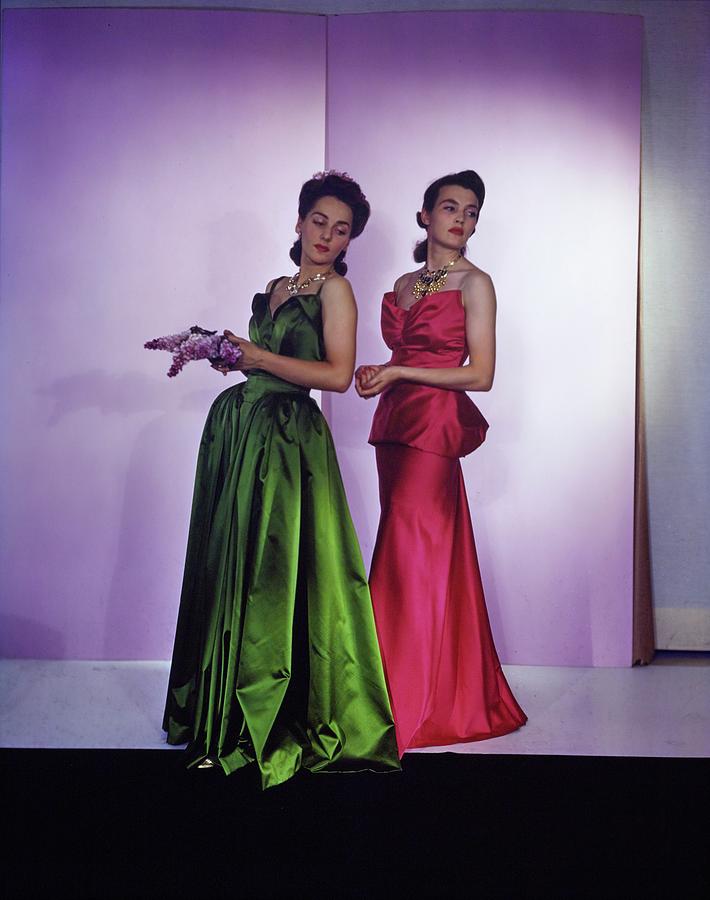 Models In Nettie Rosenstein Satin Gowns Photograph by Horst P. Horst