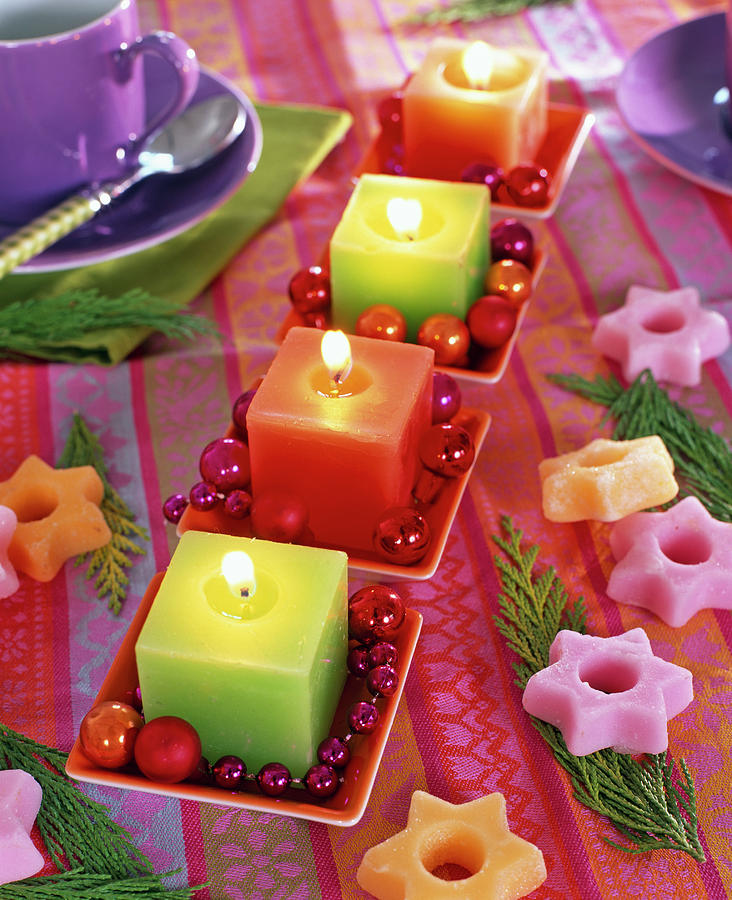 Modern Advent Wreath With Colorful Candles Photograph by Friedrich Strauss
