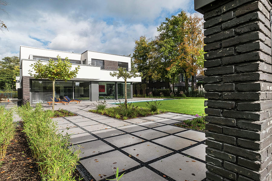 Modern Architecture House In The Bauhaus Style, Oberhausen, Nordrhein-westfalen, Germany Photograph by Arnt Haug