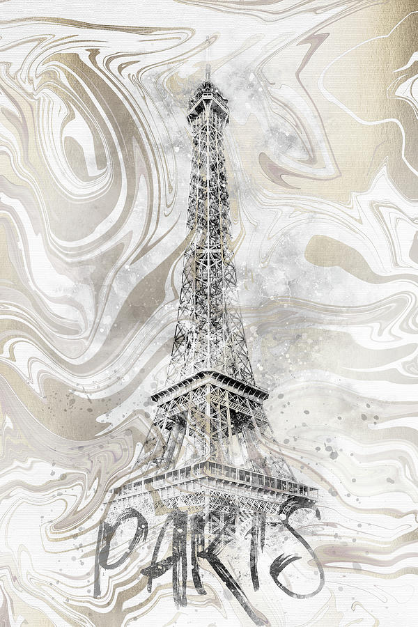 Modern Art EIFFEL TOWER - watercolor gold Digital Art by Melanie Viola
