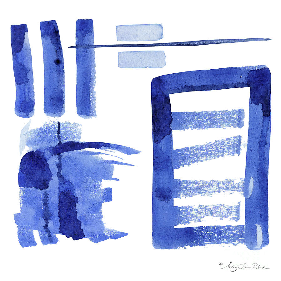 Modern Asian Inspired Abstract Blue and White 2 Painting by Audrey Jeanne Roberts
