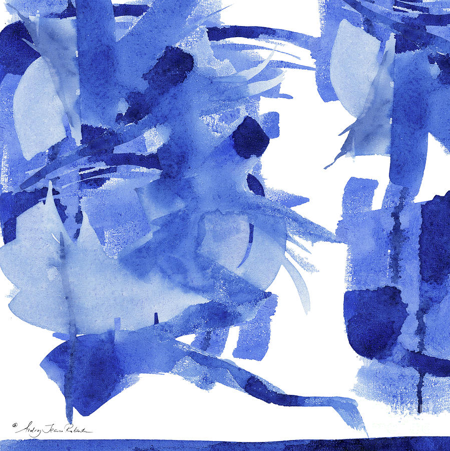 Modern Asian Inspired Abstract Blue and White 4 Painting by Audrey Jeanne Roberts