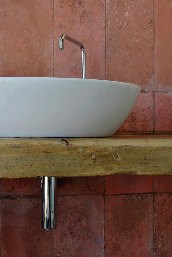 Modern Countertop Sink On Rustic Board Photograph by Pier Maulini