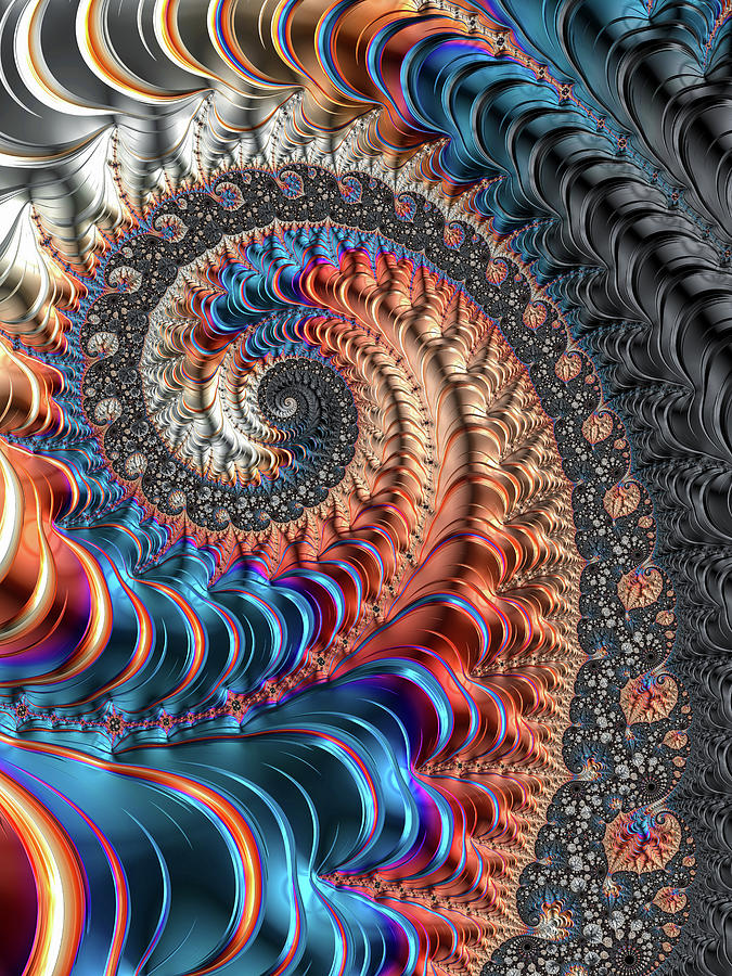 Modern Fractal Spiral with blue and red Metal Tones Digital Art by Matthias Hauser