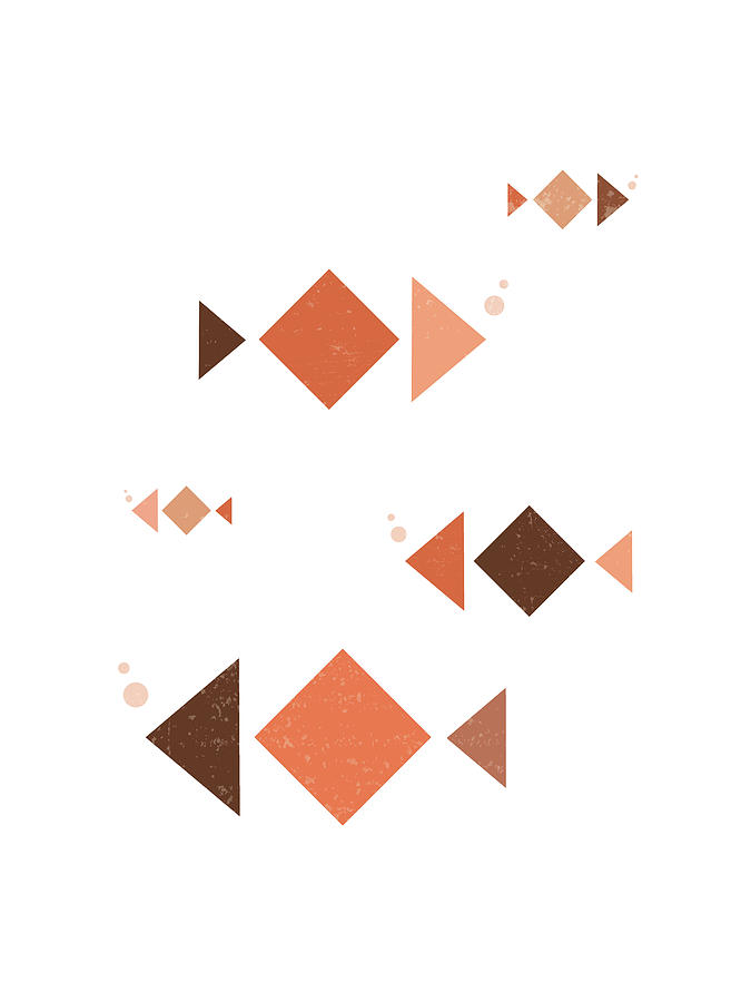 Modern Geometric Abstract - Triangles - Terracotta Series - School of Fish - Minimal Art - Brown Mixed Media by Studio Grafiikka