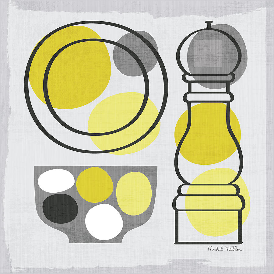 Bowl Mixed Media - Modern Kitchen Square II Yellow by Michael Mullan