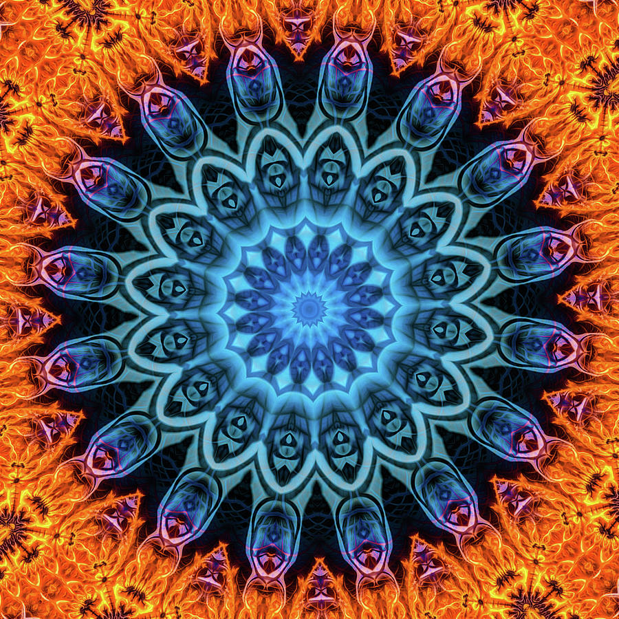 Modern Mandala Aqua Blue Orange Digital Art