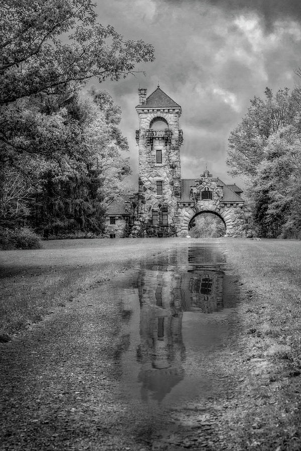 Mohonk Preserve Gatehouse  NY Fall  BW Photograph by Susan Candelario