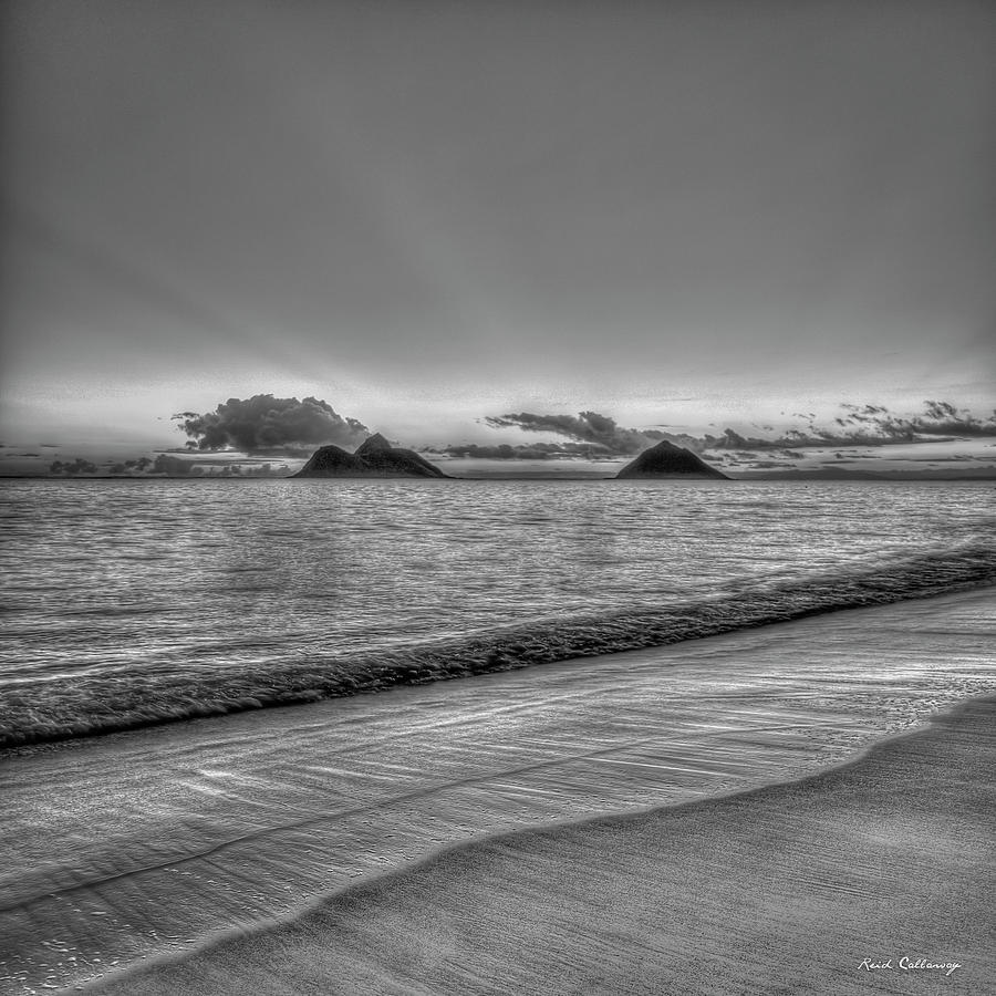 Mokulua Islands B W Lanikai Beach Sunrise Oahu Hawaii Art Photograph by Reid Callaway