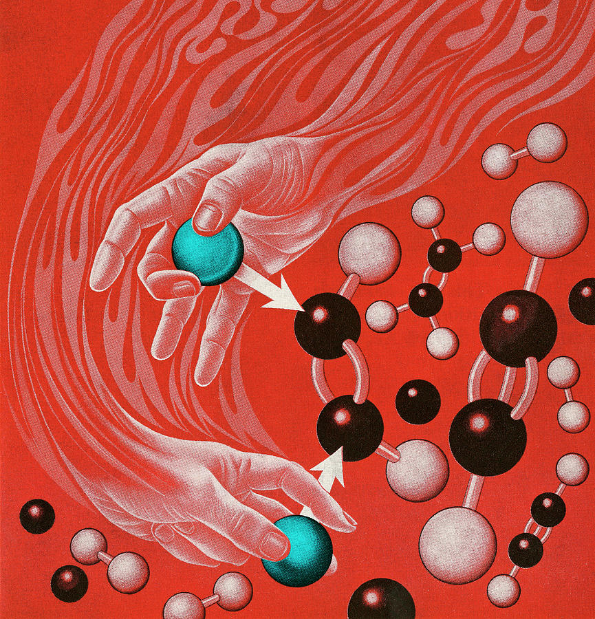 Vintage Drawing - Molecules and Chemical Structure by CSA Images
