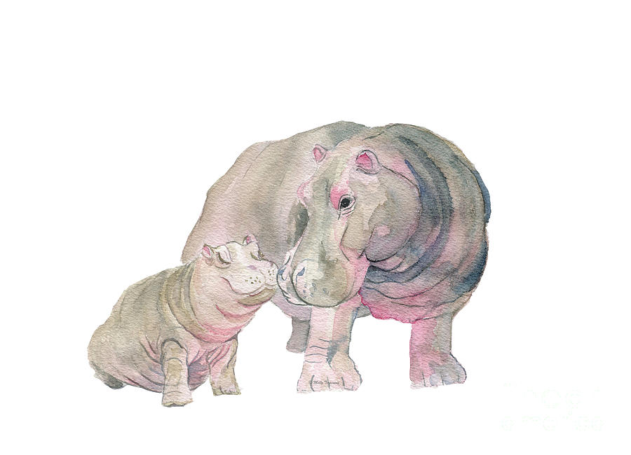 Hippopotamus Painting - Mom and Baby Hippo by Melly Terpening