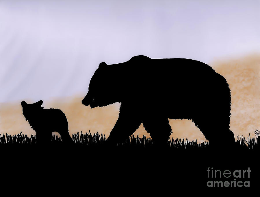 Momma Bear And Cub Drawing By D Hackett