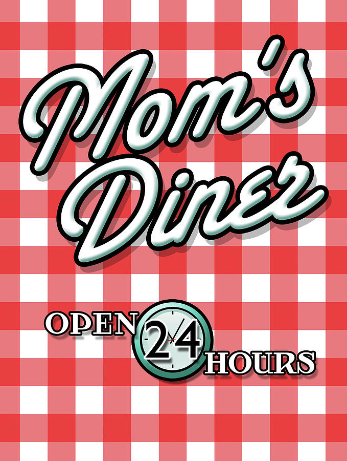Vintage Digital Art - Moms Diner Red Checkered by Retroplanet