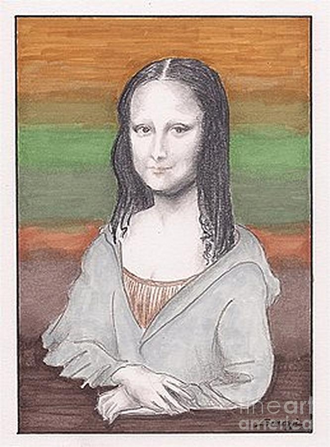 Mona Lisa, Redux, in Gray Hoodie -- Whimsical Redo of the Mona Lisa Drawing by Jayne Somogy