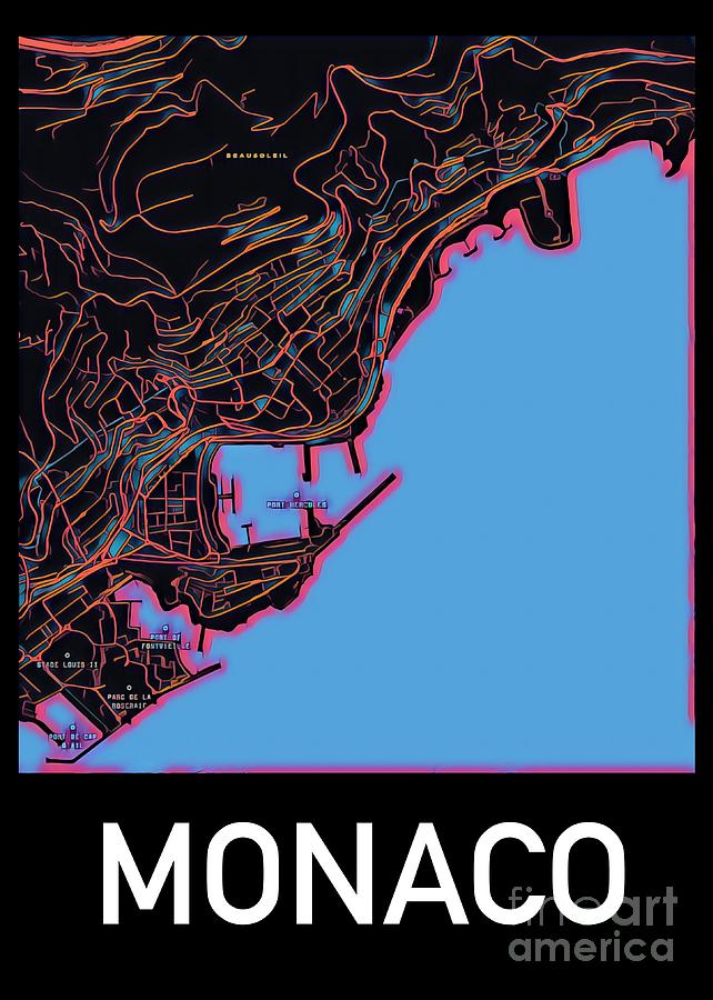Monaco City Map Digital Art by HELGE Art Gallery