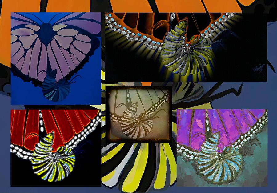 Monarch Butterfly Caterpillar Collage Painting by Joan Stratton