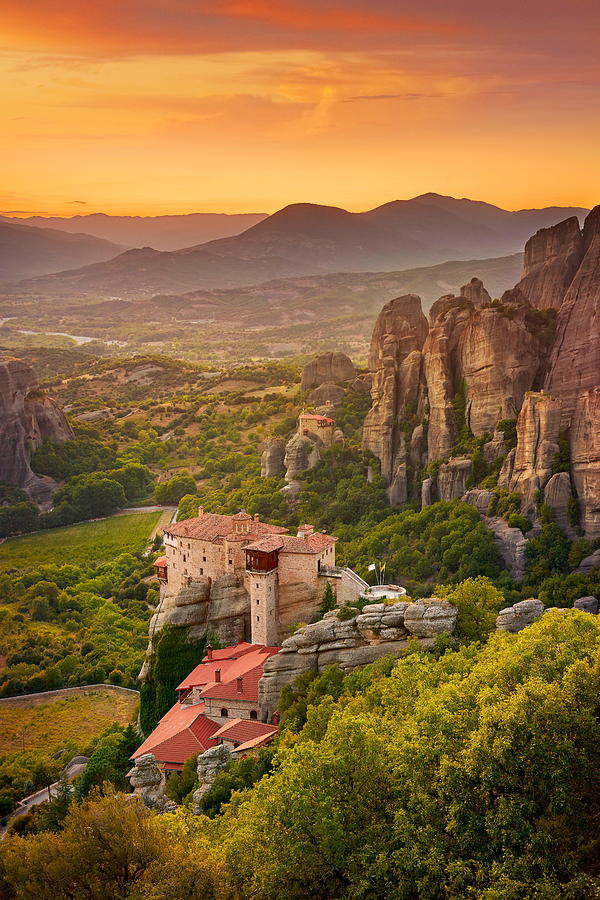 Sunset Photograph - Monastery At Meteora At Sunset, Greece by Jan Wlodarczyk
