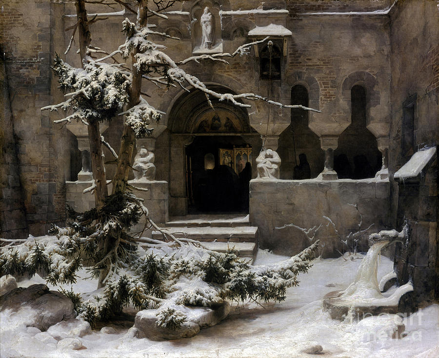Monastery Garden In Snow. Artist Drawing by Heritage Images
