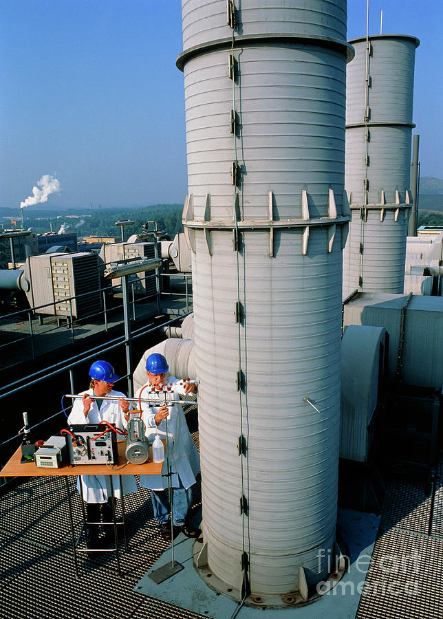Monitoring Air Pollution From A Chimney. Photograph by Rosenfeld Images Ltd/science Photo Library