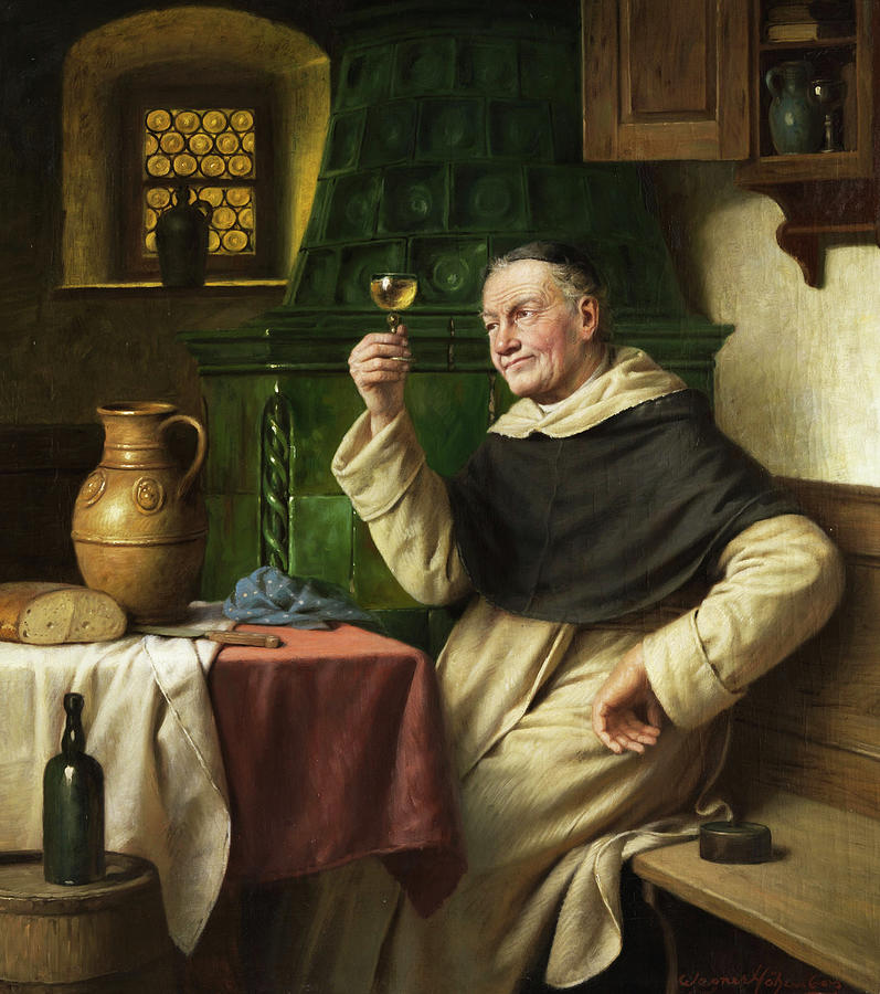 Catholic Painting - Monk At The Wine Tasting by Mountain Dreams