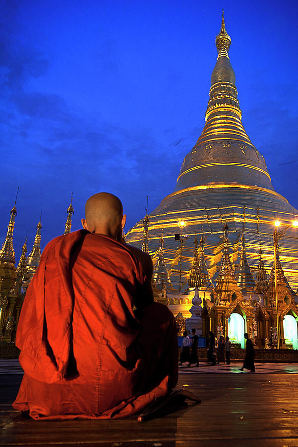 Monk In Shwedagon Pagode In Yangon Photograph by Daniel Osterkamp
