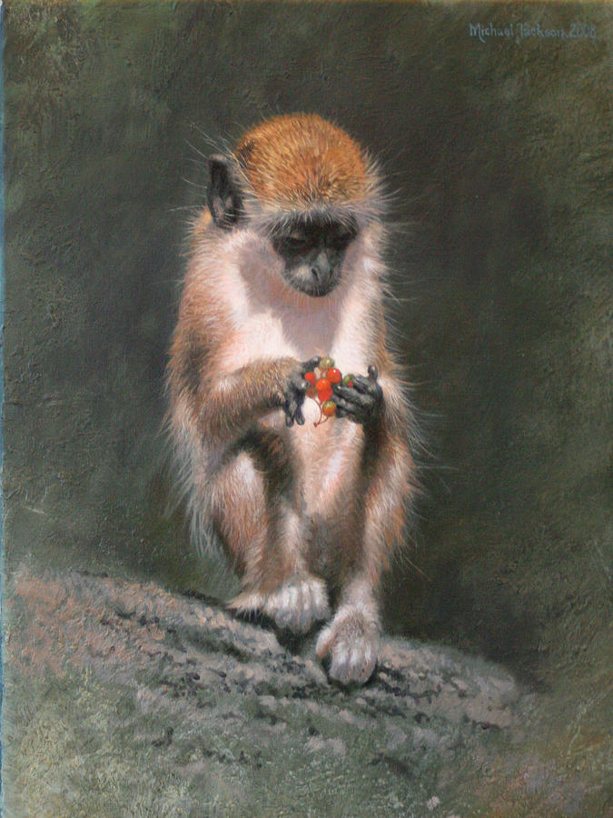 Animal Painting - Monkey And Berries by Michael Jackson