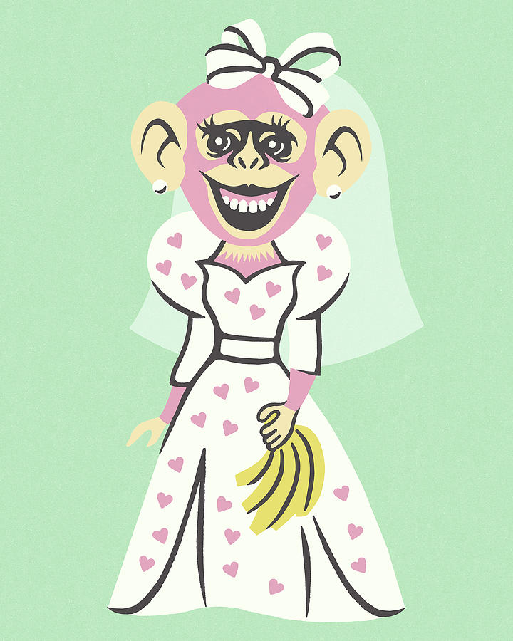 Vintage Drawing - Monkey Bride by CSA Images
