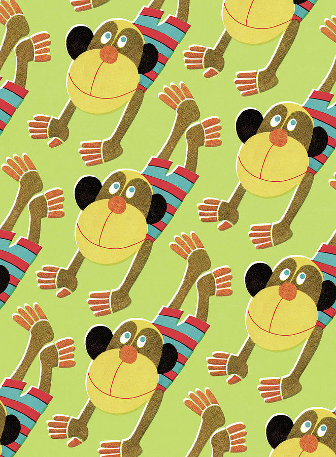 Vintage Drawing - Monkey Pattern by CSA Images
