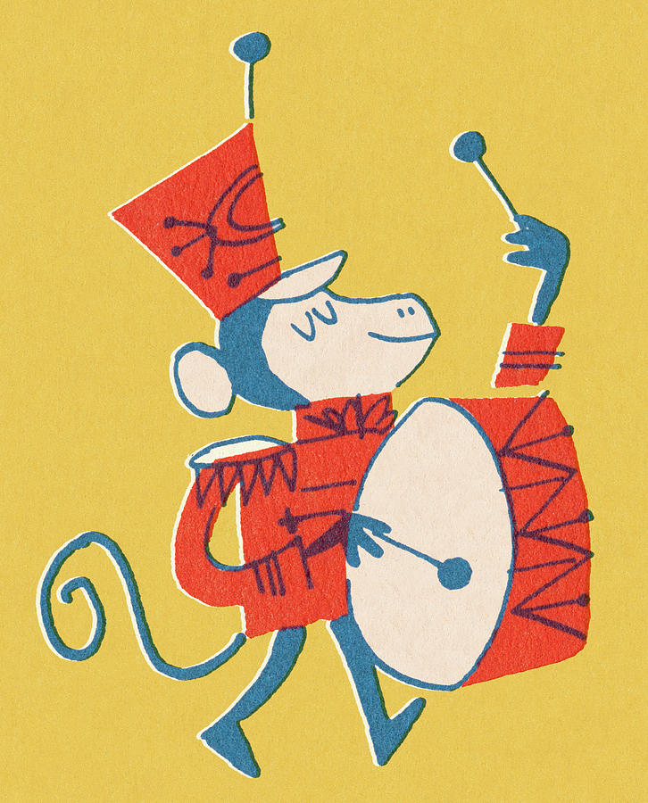 Music Drawing - Monkey Playing Base Drum by CSA Images