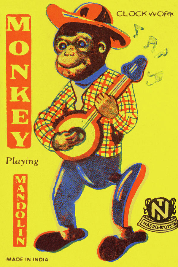 Monkey Playing Mandolin Painting by Unknown