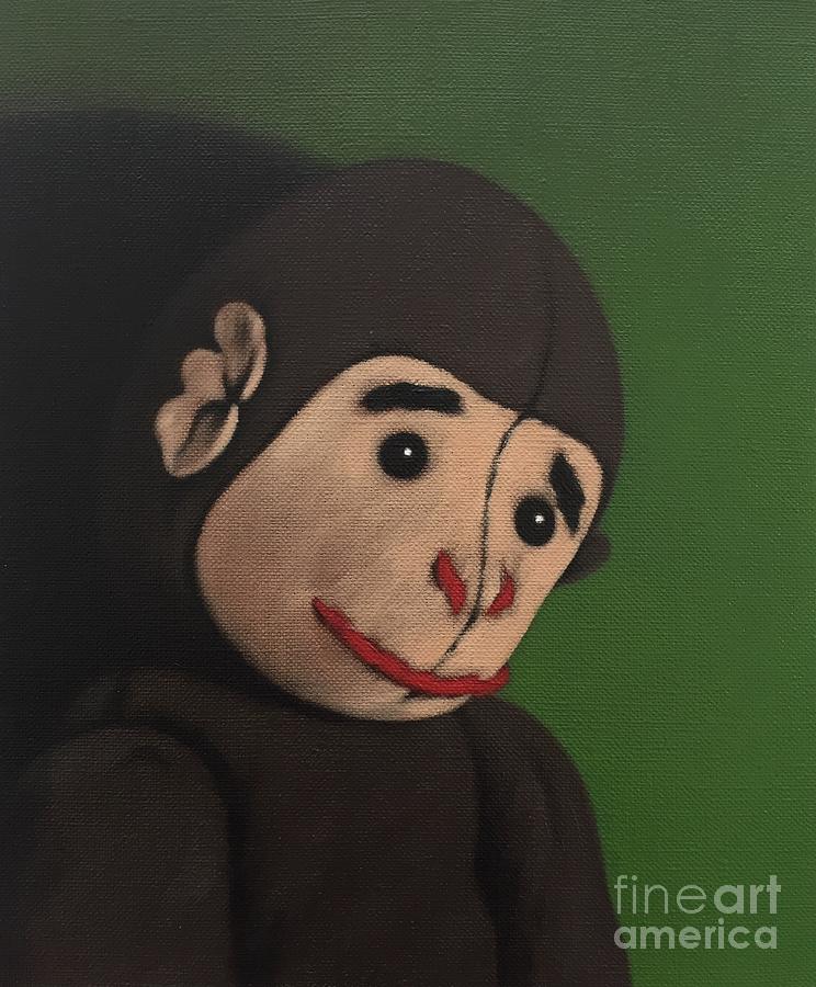 Monkey Portrait On Green, 2005 Painting by Peter Jones