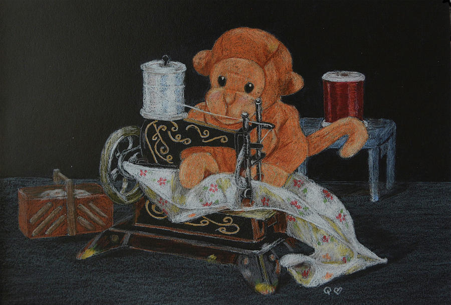 Mrs. Monkey Sews Drawing by Quwatha Valentine