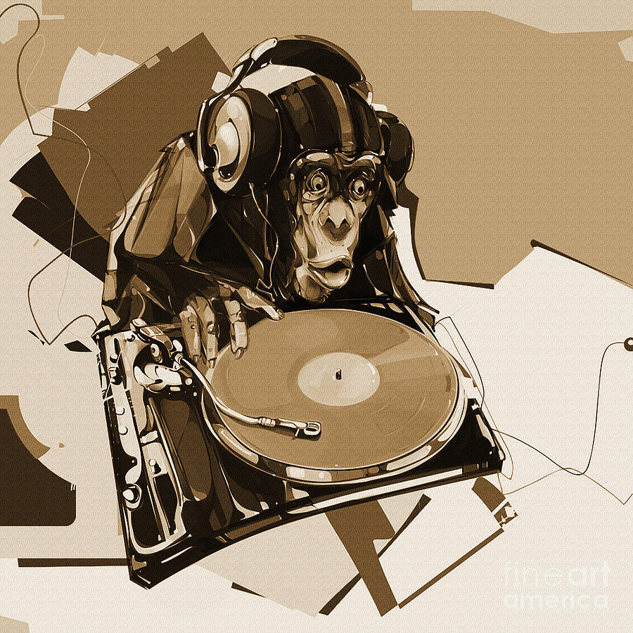Gorilla Painting - Monkey the DJ 01 by Gull G