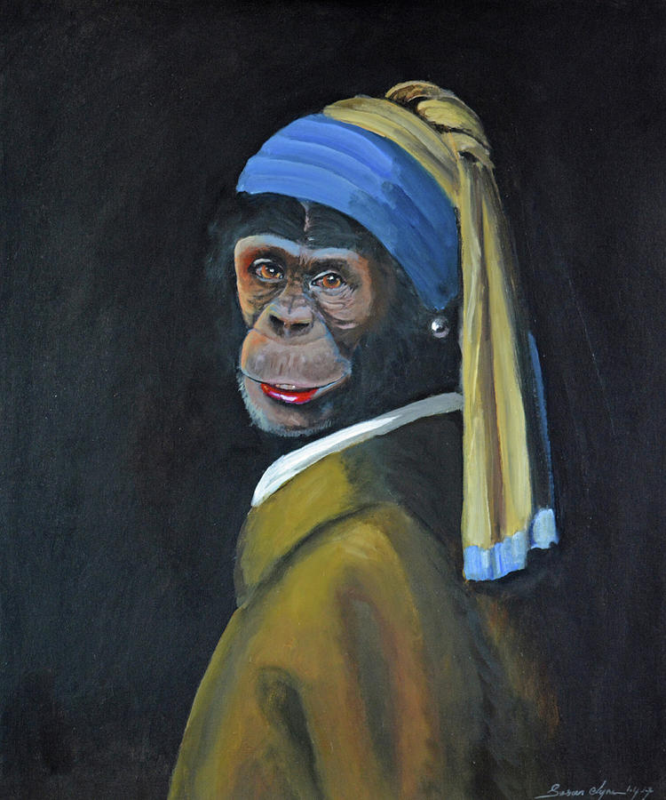 Animal Painting - Monkey With Pearl Earring by Sue Clyne